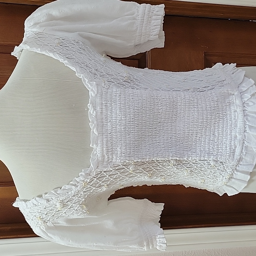 Free People White Puff Sleeve Blouse NWOT - Picture 4 of 7